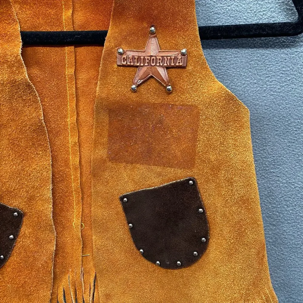 Vtg? Suede Leather Fringe Sheriff Cowboy Cowgirl Costume Vest Kids 10 California